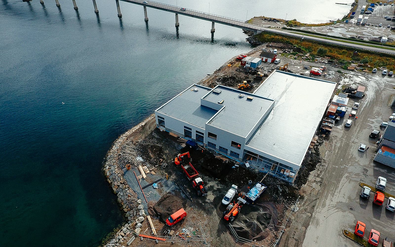 Nordvik-Eiendom-Referansebygg-Nordvik-Sortland Dronebilde av byggeprosessen på Nordvik Sortland